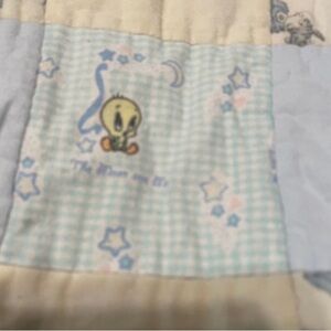 Vintage Bugs Bunny Tweety Bird Blue and Cream Cartoon Quilt